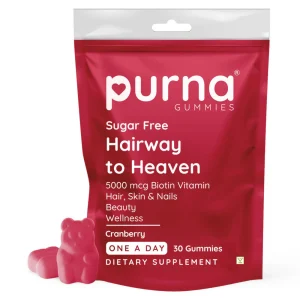 Purna Gummies Hair Biotin Cranberry Sugar Free Gummies with Vitamin B12 for Hair & Nail - 30 gummies