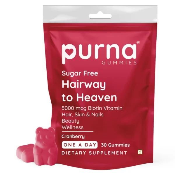 Purna Gummies Hair Biotin Cranberry Sugar Free Gummies with Vitamin B12 for Hair & Nail - 30 gummies